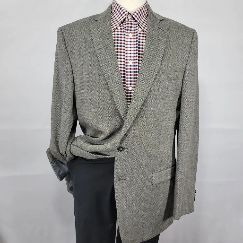 Calvin Klein Men's‎ Sport Coat Blazer Two Button Gray Herringbone Wool Size 44XL